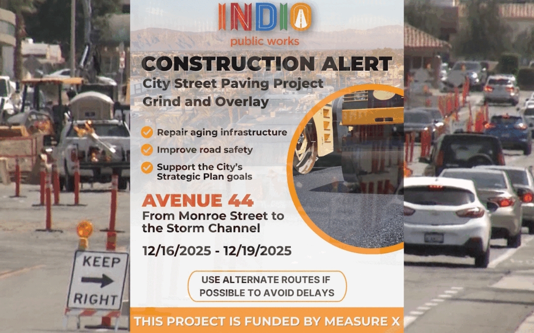 Repavimentación en Avenue 44 causará retrasos temporales en Indio